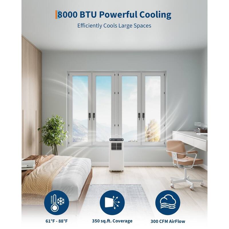 Portable Air Conditioner, 8000 BTU Quiet Cooling with Remote