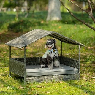 Rattan Dog Bed Summer Pet Small House with Canopy, Pet Enclosures, Pet ... - Rattan Dog Enclosure Furniture Combo