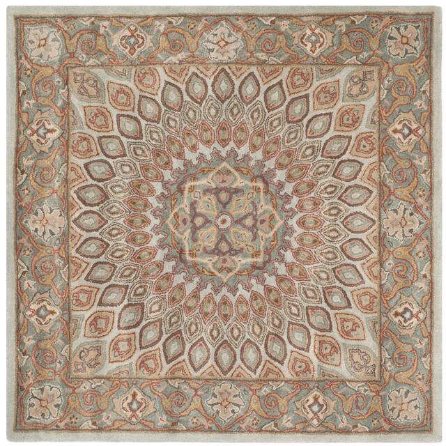 SAFAVIEH Handmade Heritage Cassondra Traditional Oriental Wool Rug - 10' x 10' Square - Blue/Grey