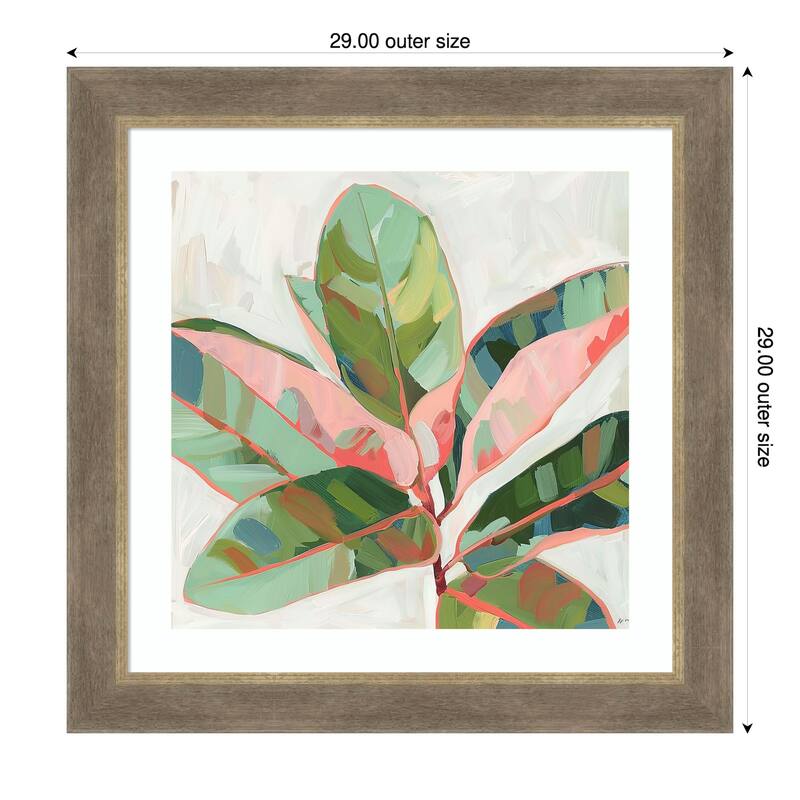 Abstract Pink Ficus by Tradelink inhouse artist Wood Framed Wall Art Print - Driftwood Tan - 29 x 29 in