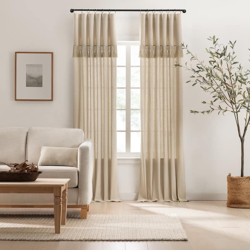 Mercantile Lucinda Light Filtering Ringed Window Curtain Panel - 95 Inches - Linen