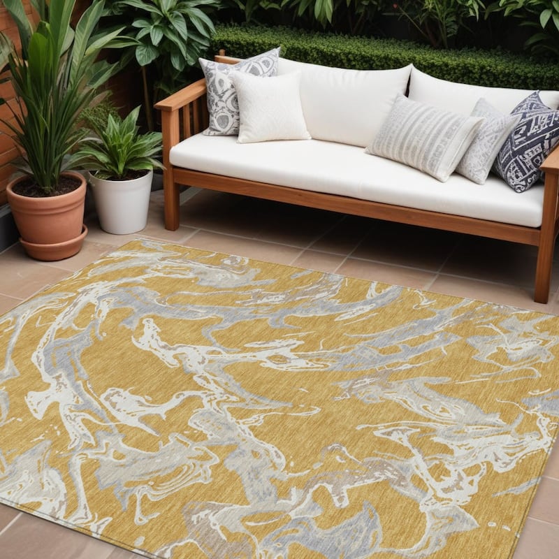 HomeRoots Abstract Transitional Rectangle Outdoor Rug - 10' X 14'