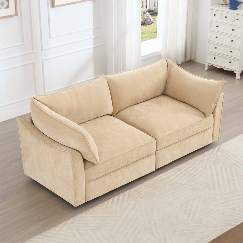 GDFStudio - Chenille 2-Seater 78.7" Sofa with Pull-Out Storage and Crescent Arms