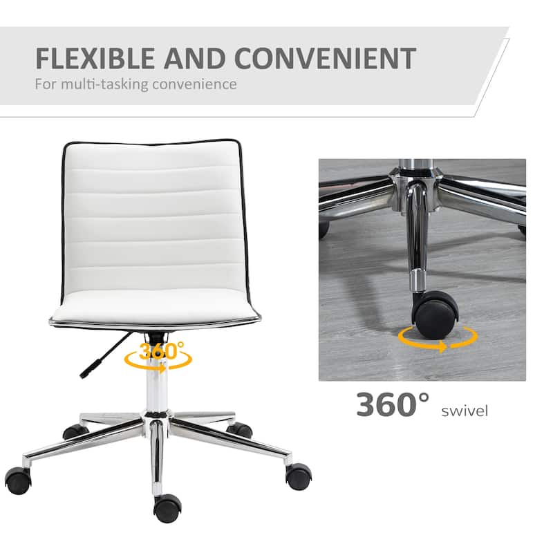 Vinsetto Mid-Back Armless Office Chair Task Chair with PU Leather, Adjustable Height and Swivel Seat Ribbed, White