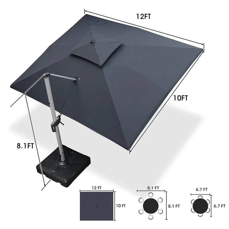PURPLE LEAF 10 x 12ft Outdoor Patio Rectangle Large Cantilever Umbrella with Base