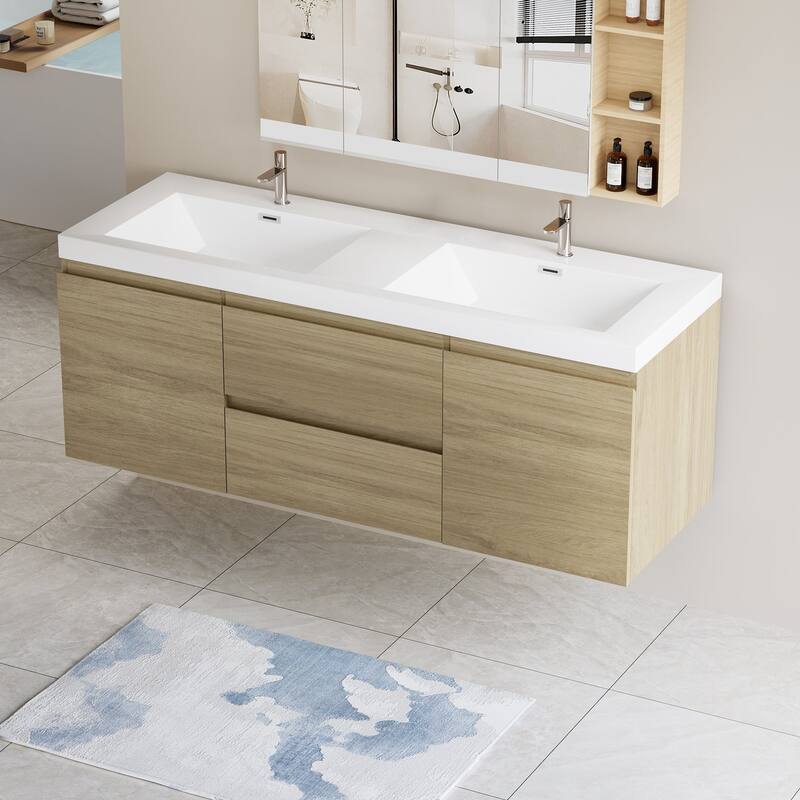 Plywood Floating Bathroom Vanity with Integrated Resin Sink