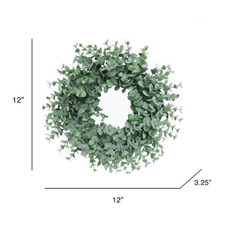 Young Frosted Green Artificial Eucalyptus Leaf Foliage Greenery Wreath 12in