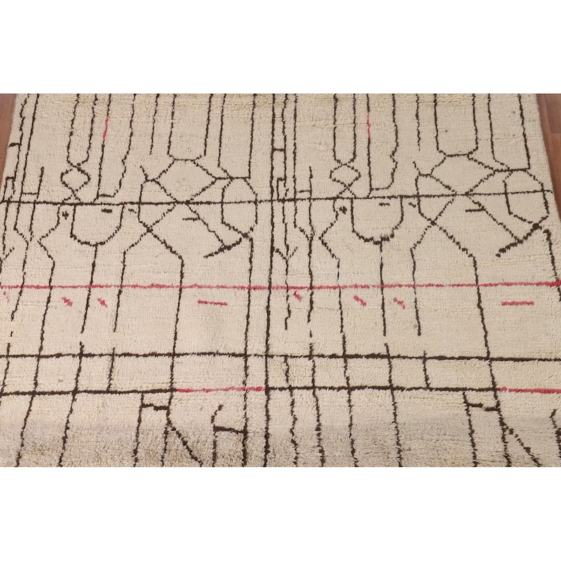 Ivory Moroccan Oriental Area Rug Handmade Wool Carpet - 6'4" x 8'4"