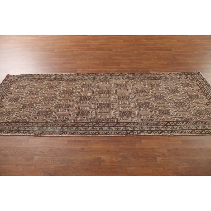 Geometric Balouch Persian Vintage Runner Rug Handmade Wool Carpet - 3'4" x 8'8"