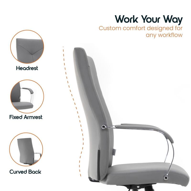 Sonora High Back Ergonomic Leather Upholstered Swivel Executive Office Desk Chair with Adjustable Height, Tilt, Chrome Frame