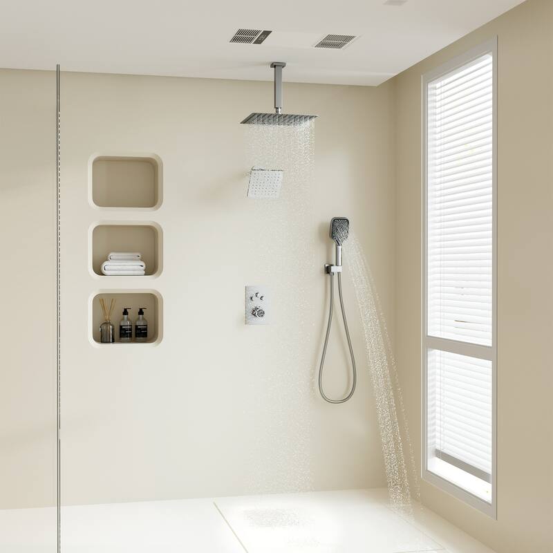 Celling 12 Inch Rainfall Shower Head 3 Function Thermostatic Shower System