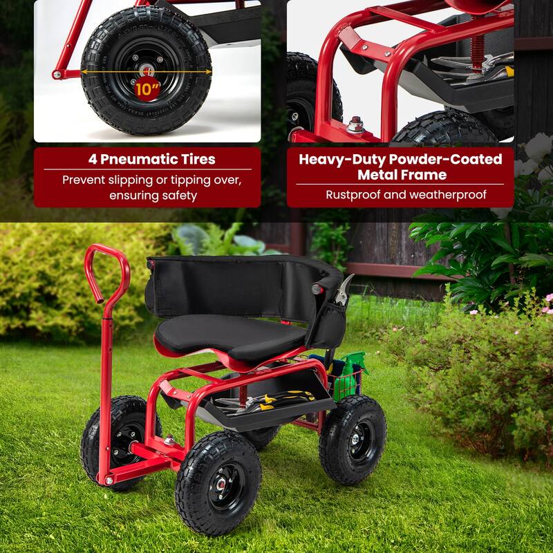 Costway Rolling Garden Cart Height Adjustable Scooter with Swivel Seat - See Details