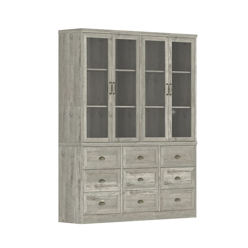 6-Shelves Adjustable Bookshelf Oak Display Bookcase with 9 Drawers