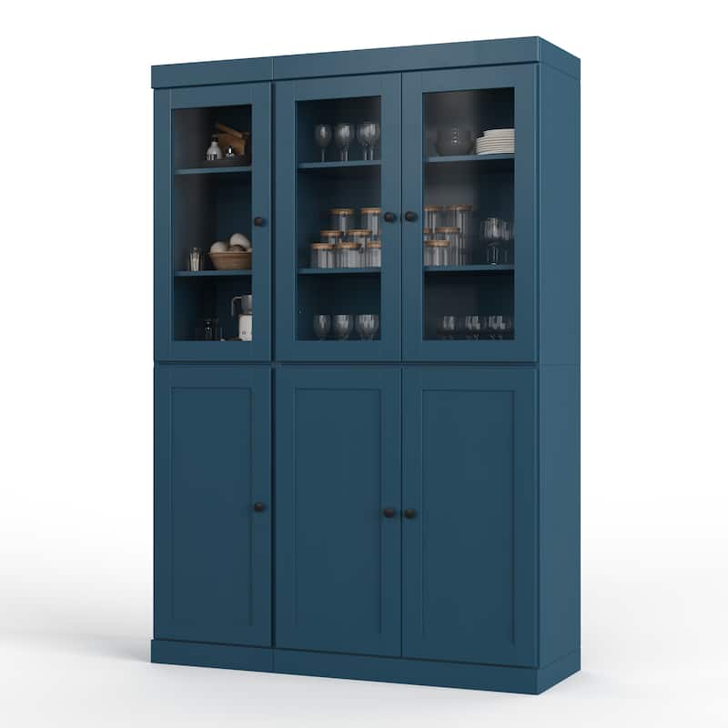 Palace Imports 100% Solid Wood 48.5" Pantry Cabinet with Clear Glass, Shaker Doors, 2-Drawers and Adjustable Shelves