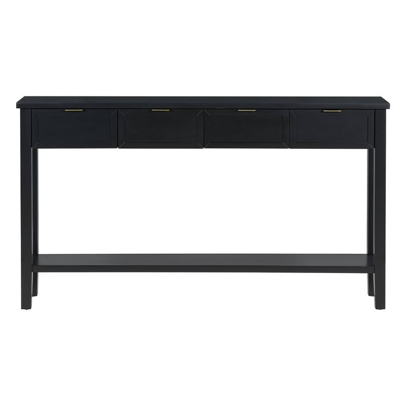 Rectangular Entryway Console Table Hallway Side Table with 4 Drawers & Bottom Shelf