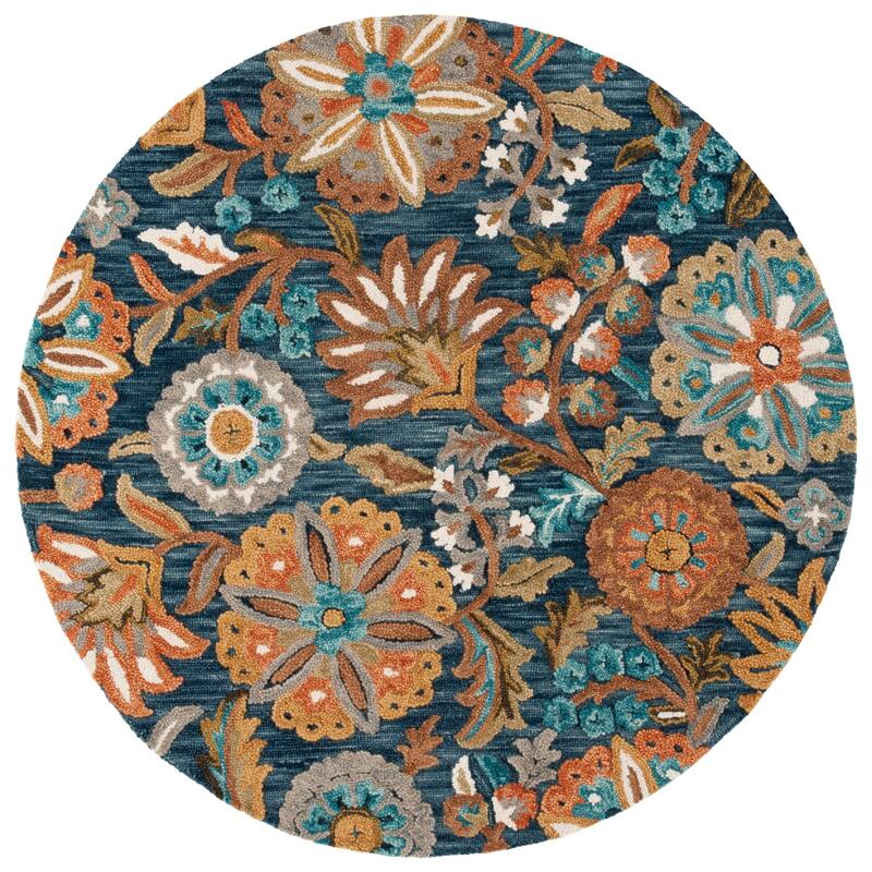 SAFAVIEH Handmade Blossom Liselore French Country Wool Rug - 6' Round - Blue/Ivory
