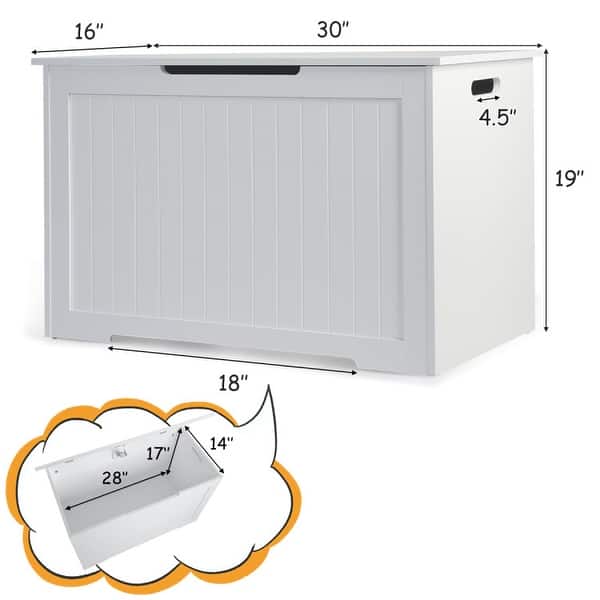 dimension image slide 0 of 2, Wooden Toy Box Kids Storage Chest Bench - 30" x 16" x 19" (L x W x H)