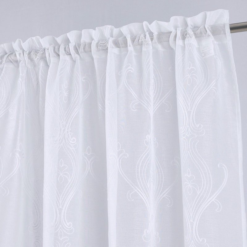 Pearl Embroidered Damask Window Curtain Panel Pair