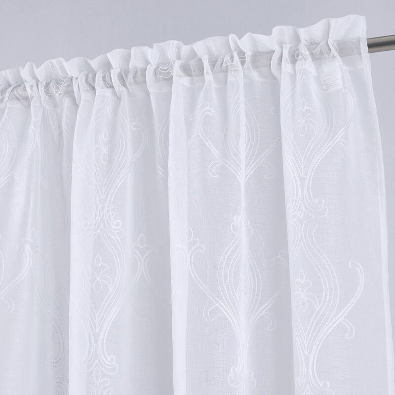 Pearl Embroidered Damask Window Curtain Panel Pair