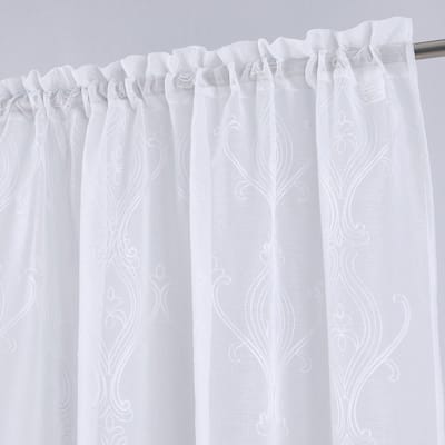 Pearl Embroidered Damask Window Curtain Panel Pair