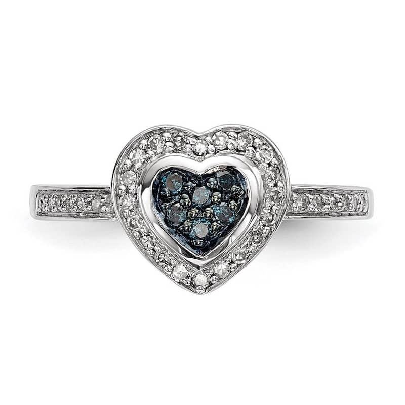 Curata 925 Sterling Silver Blue Diamond Small Love Heart Ring