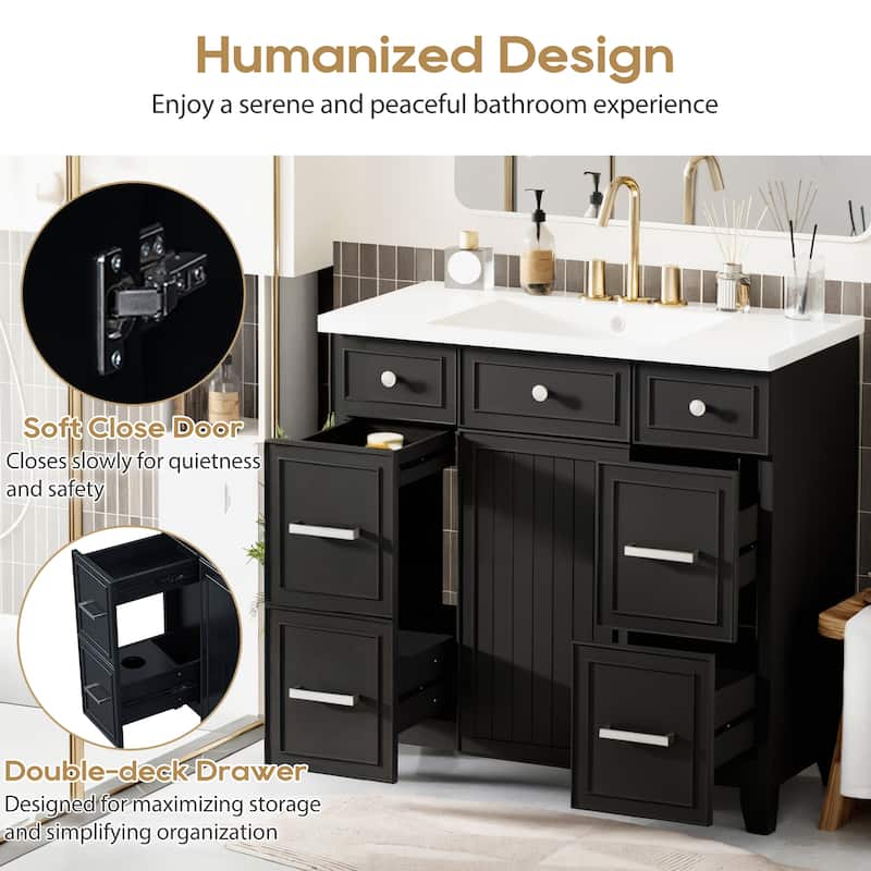 Black 36" Transitional Bathroom Vanity with Resin Sink and Top