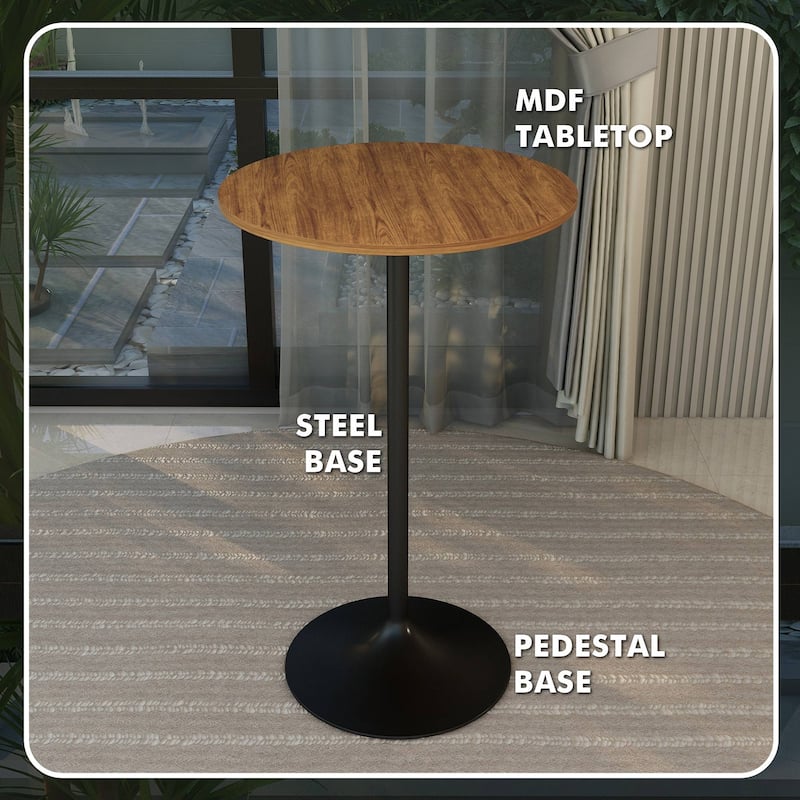 LeisureMod Verve 27" Bar Height Dining Table with MDF Round Top in Black Marbleized