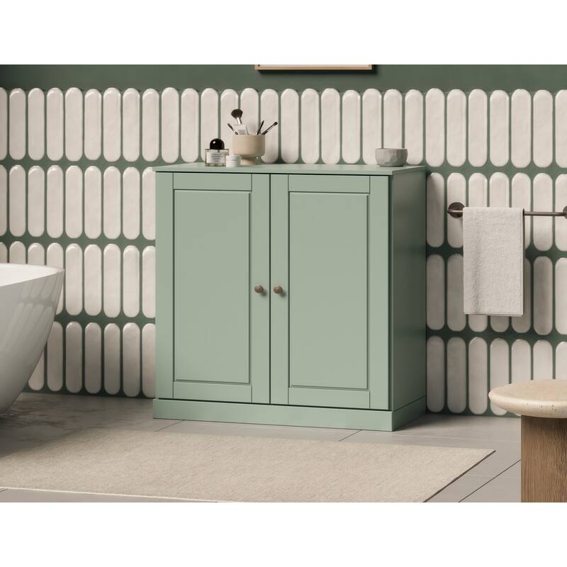 Palace Imports 100% Solid Wood Bathroom Storage Cabinet, Raised Panel Doors, 2 Drawers, Adjustable Shelves