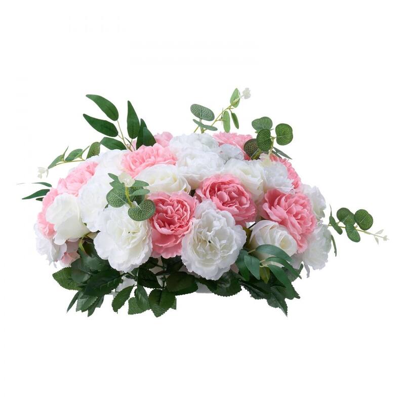 White Pink Silk Rose Flower Balls Set of 10 with Base for Weddings - 17.7 x 17.7 x 10.6 inch