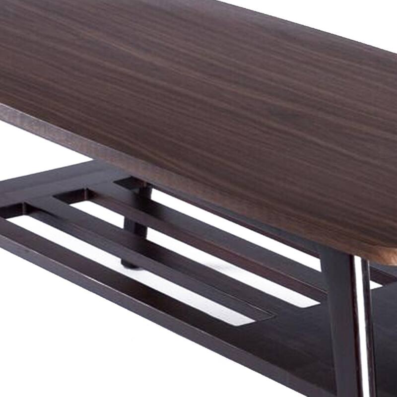 47 Inch Modern Wood Coffee Table with Bottom Shelf, Espresso Brown - 21.5L x 47W x 16.5H