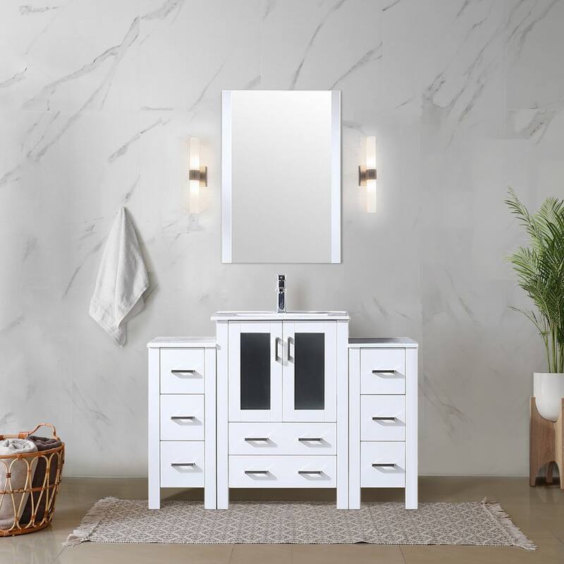 Volez Bath Vanity with Side Cabinet, Ceramic Top & Sink