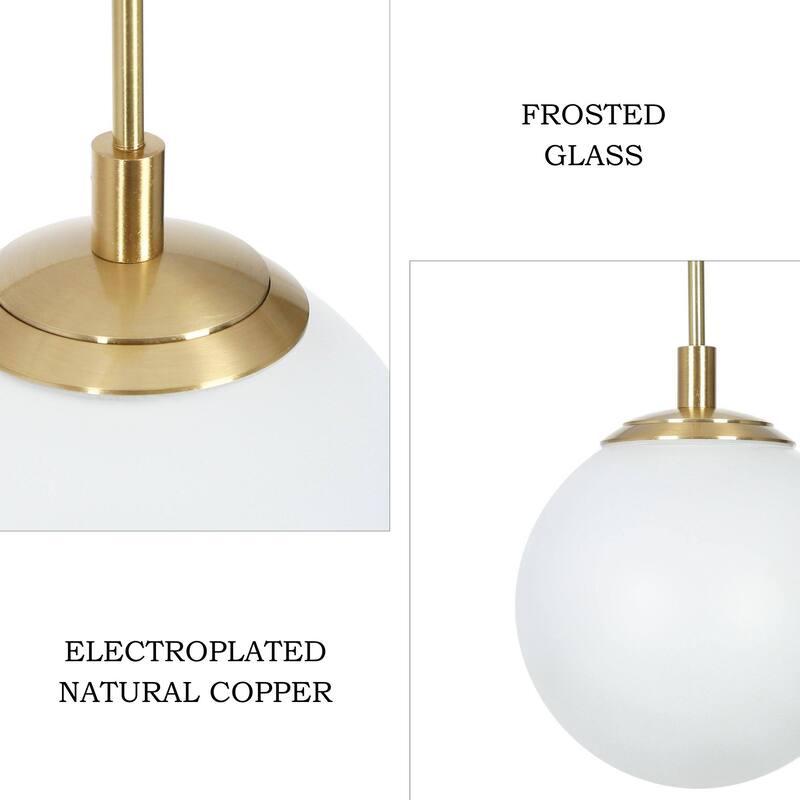 Modern 1-Light Gold LED Pendant Lights Globe Glass Kitchen Island Lights for Dining Room - 4.7" D x 8.5" H