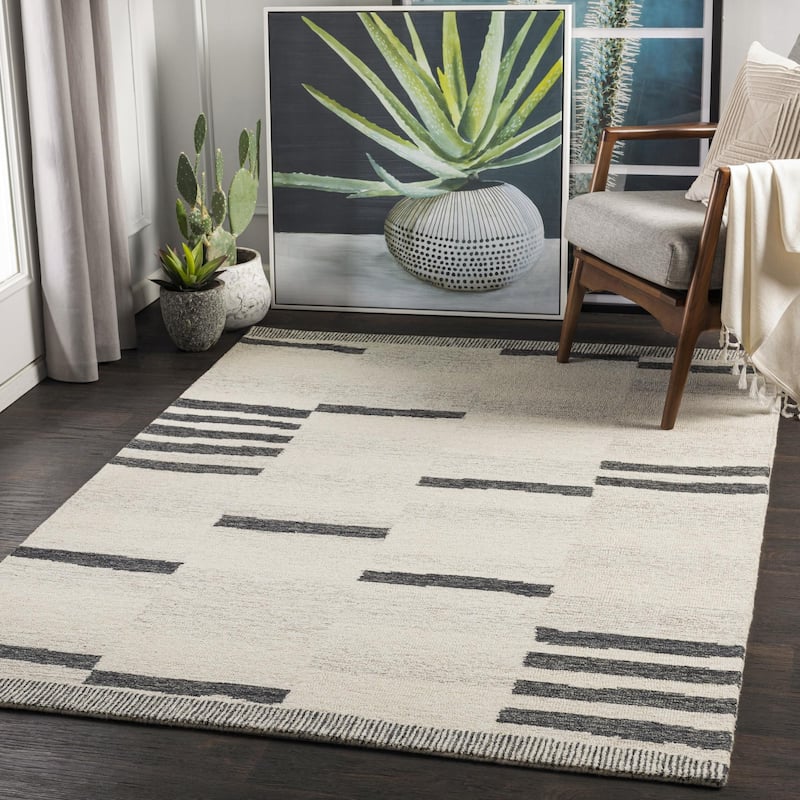 Livabliss Granada Hand Tufted Geometric Wool Rug - 8' x 10' - Black/Gray