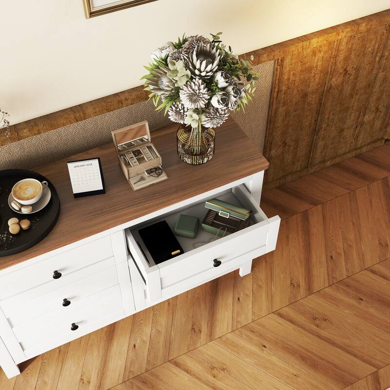 Retro Farmhouse Style Wooden Dresser with 6 Drawers, Storage Cabinet for Bedroom