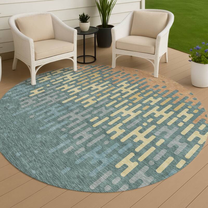Machine Washable Indoor/ Outdoor Modern Kingman Chantille Rug - Teal - 8' x 8'