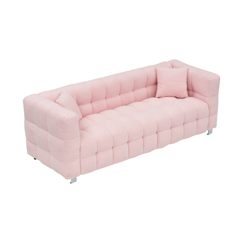 Stylish Fluffy Sofa with Plush Cushions & 2 Throw Pillows - Comfortable 3-Seater Couch