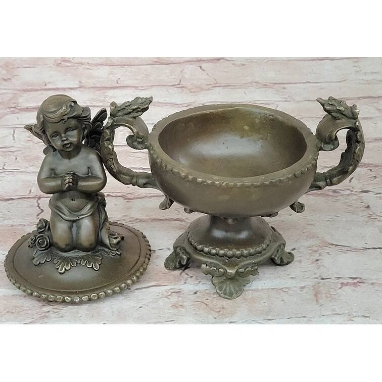 Handcrafted Baby Angel Praying Trinket Jewelry Box Bronze Sculpture Figurine