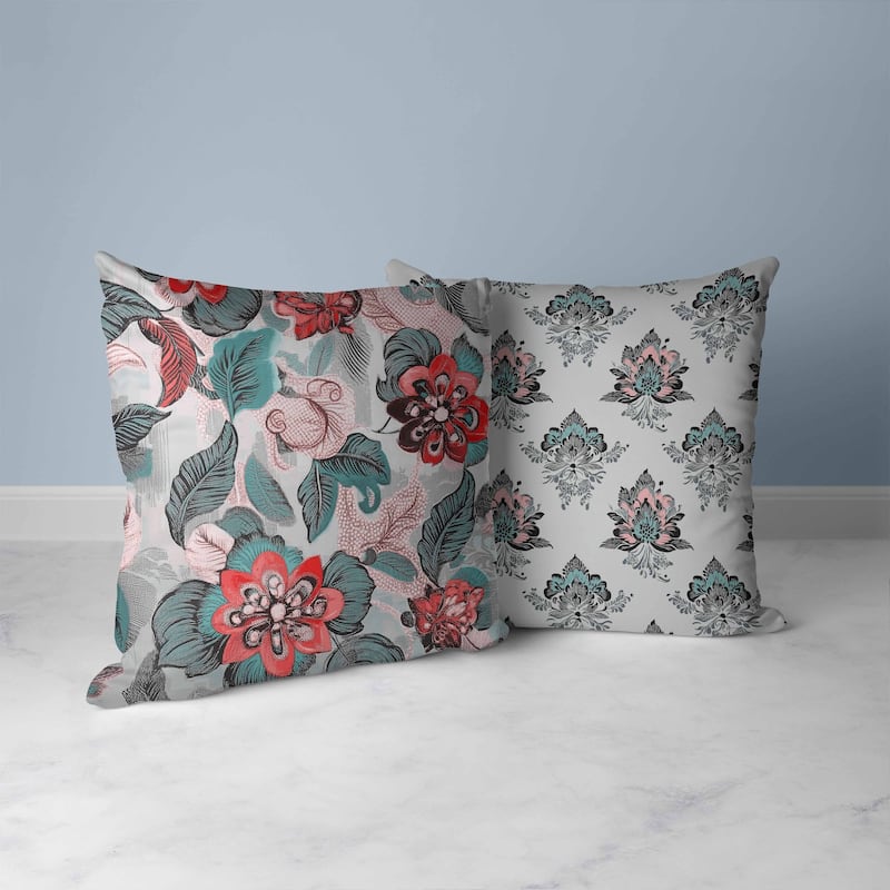 Eclectic Garden Faux Suede Reversible Throw Pillow Green and Red