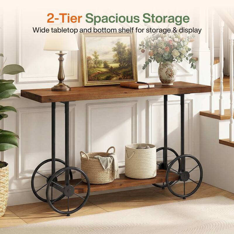 47.24-inch Solid Wood Industrial Entryway Console Table with Storage - 11.61" D x 47.24" W x 31.5" H
