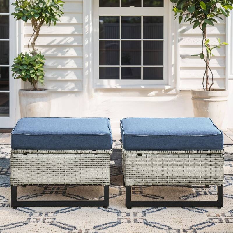 Gymojoy Outdoor Wicker Ottomans with Olefin Cushions