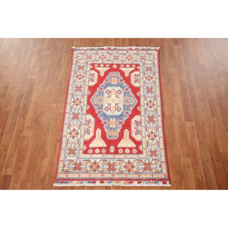 Red Kazak Rug Handmade Traditional Wool Carpet - 3'1"x 5'0"