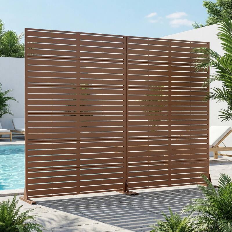 Outdoor Privacy Screen with Stand for Patio Garden Metal Fence Set of 2 - Brown - 72"x47"