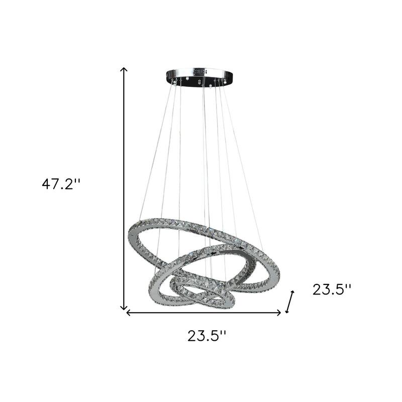 HomeRoots Silver Metal and Crystals LED Dimmable Chandelier - 23.5' X '47.2' X '23.5
