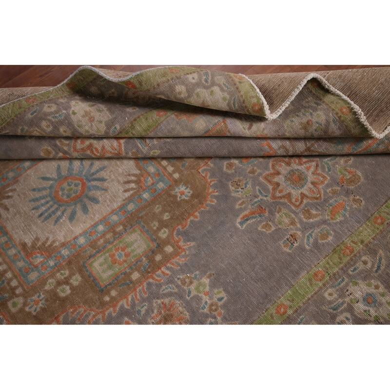 Gray Distressed Tabriz Vintage Persian Rug Hand-Knotted Wool Carpet - 6'7" x 9'8"