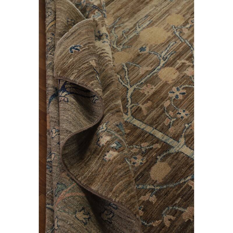 Hand Knotted Oriental 100% Wool Carpet Transitional Floral Brown Oushak Area Rug - 10' 0'' X 7' 10''
