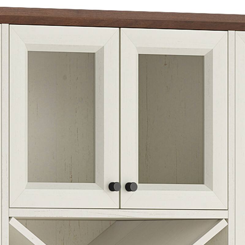Moasis Kitchen Pantry Storage Cabinet with Mini Fridge Space Wall Mount Cabinet and Glass Doors for Organized Kitchen Storage