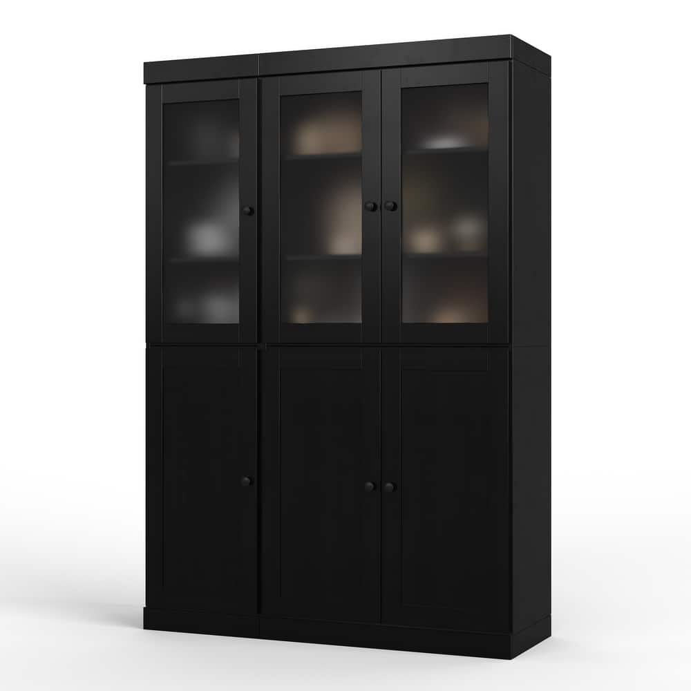 Palace Imports 100% Solid Wood 48.5" Pantry Cabinet with Frosted Glass, Shaker Doors, 2-Drawers and Adjustable Shelves