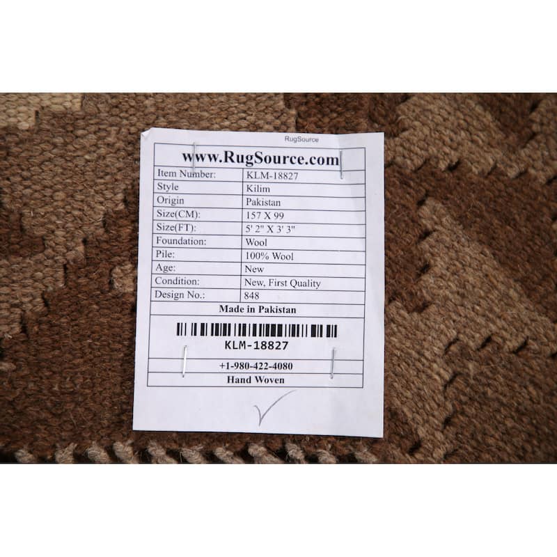 Brown Reversible Kilim Oriental Area Rug Hand-woven Wool Foyer Carpet - 3'3" x 5'2"