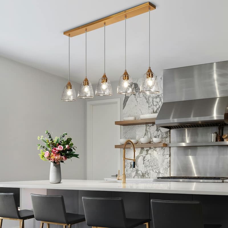 Modern 5-Light Gold Chandelier Linear Island Light for Dining Room - W 45.2" x H 7.8" x D 6"