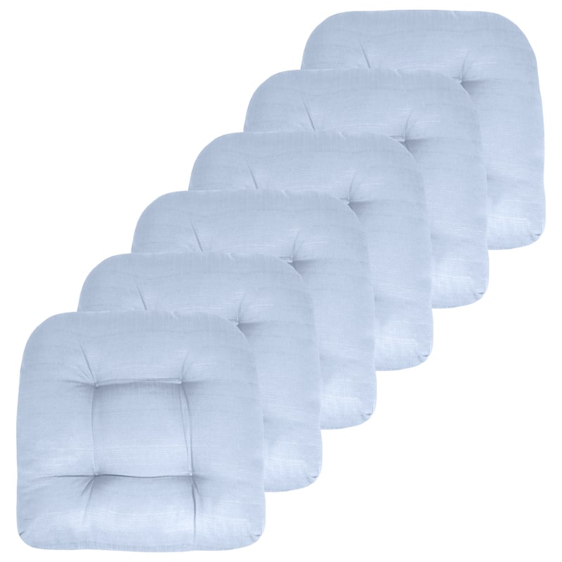 Sweet Home Collection Patio Cushions Outdoor Chair Pads Thick Fiber Fill Tufted 19" x 19" - Set of 6 - Light Blue